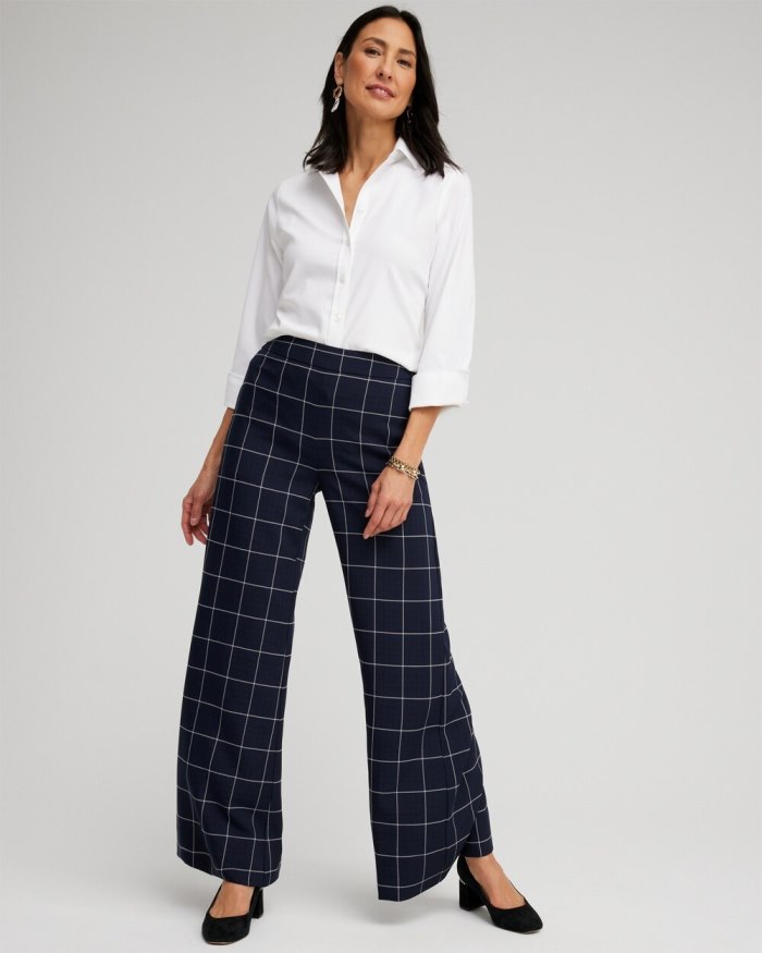 Chicos Jacquard Flare Trousers - Classic Navy