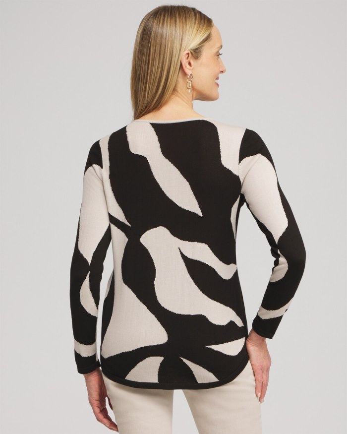 Chicos Abstract V-neck Pullover Sweater - Black