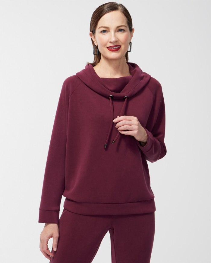 Chicos Zenergy Sueded Scuba Cowl Neck Pullover - Deep Merlot