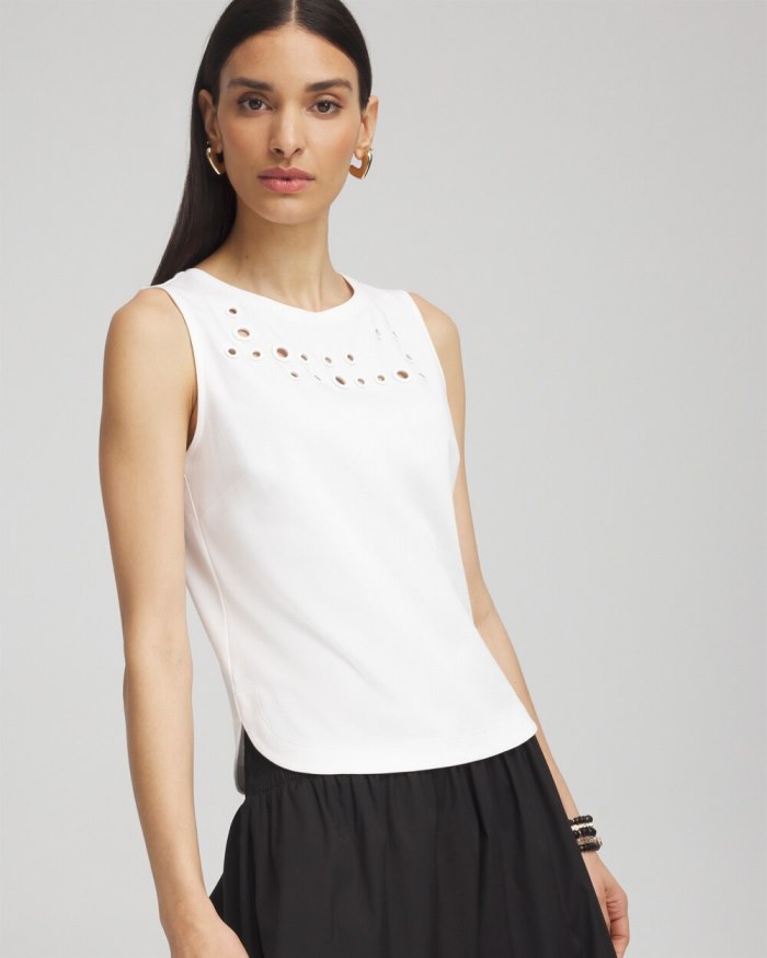 Chicos Grommet Neck Detail Tank - Alabaster