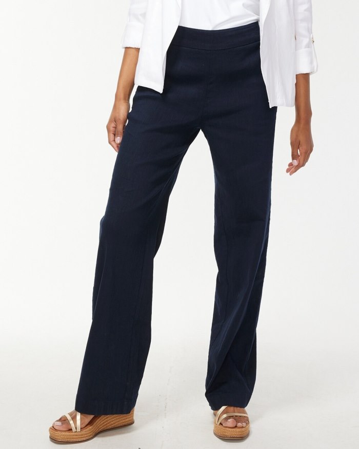 Chicos Wide Leg Linen Pants - Classic Navy