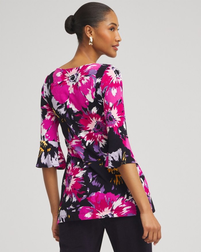 Chicos Travelers Floral Keyhole Top - Magenta Rose