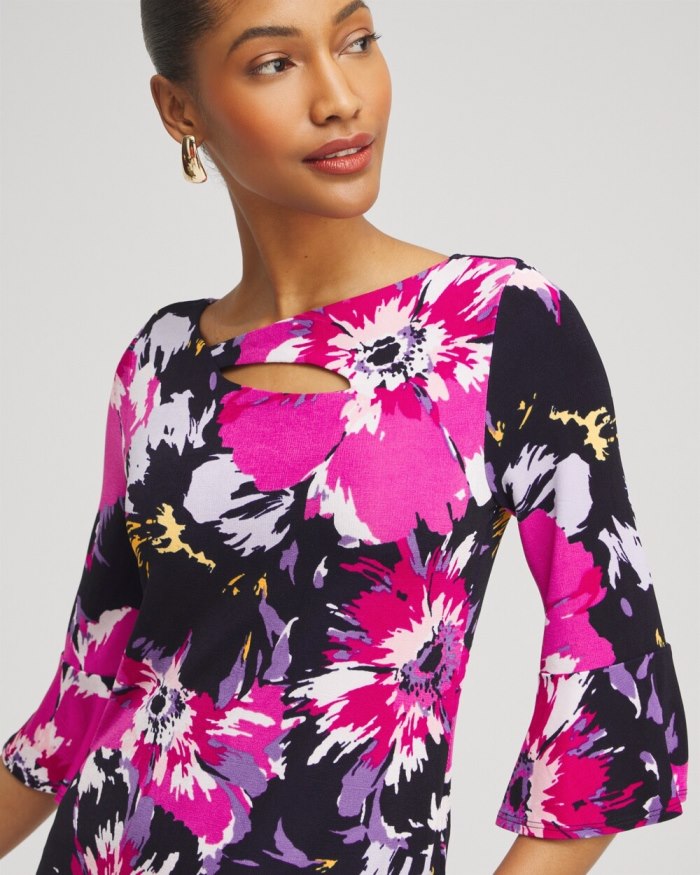 Chicos Travelers Floral Keyhole Top - Magenta Rose