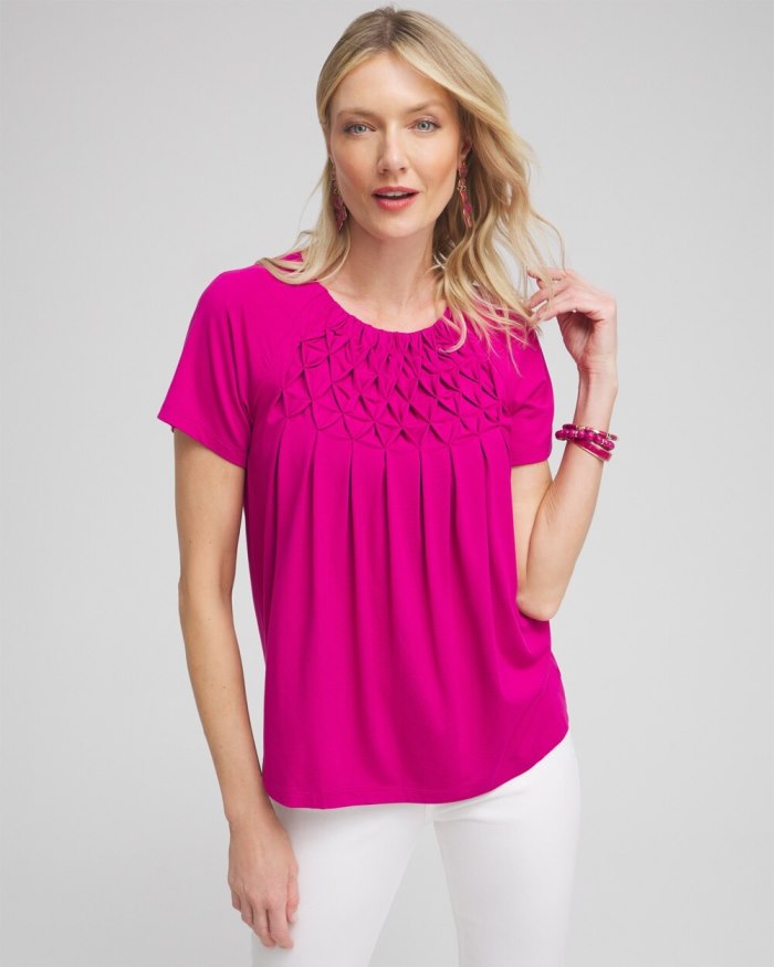 Chicos Touch of Cool Smocked Top - Magenta Rose