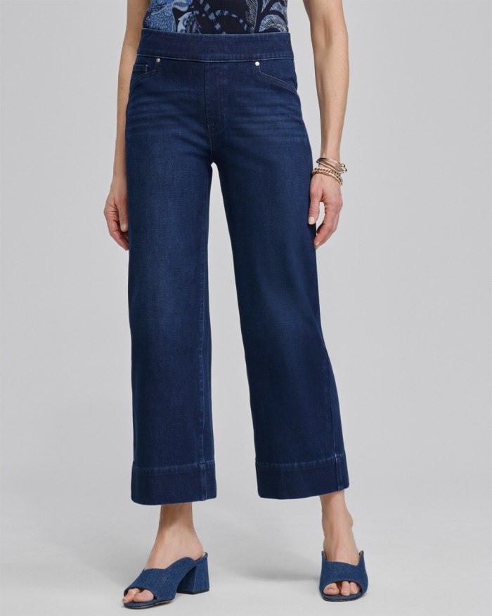 Chicos Travelers Pull On Cropped Jeans - Skyway Indigo