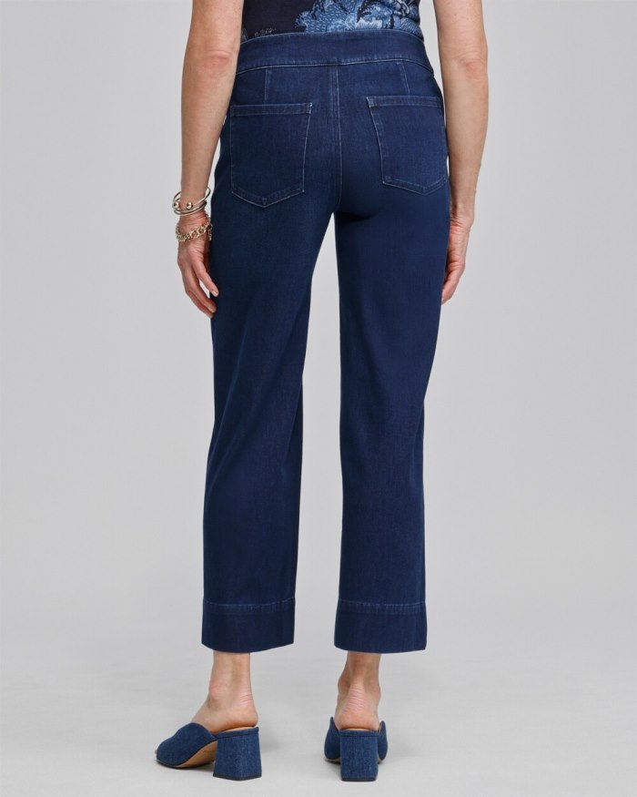 Chicos Travelers Pull On Cropped Jeans - Skyway Indigo