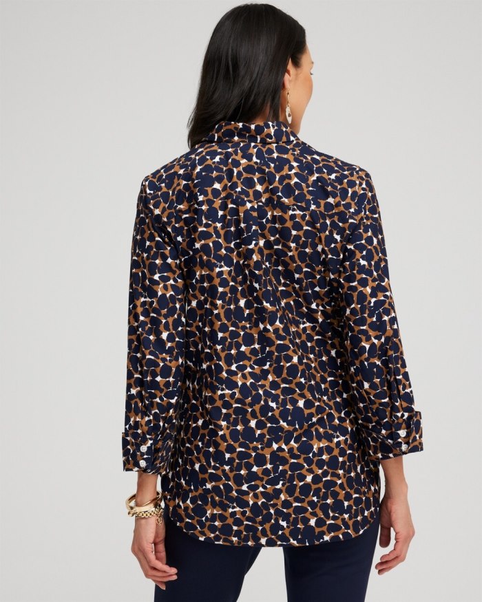 Chicos No Iron 3/4 Sleeve Mosaic Print Shirt - Classic Navy