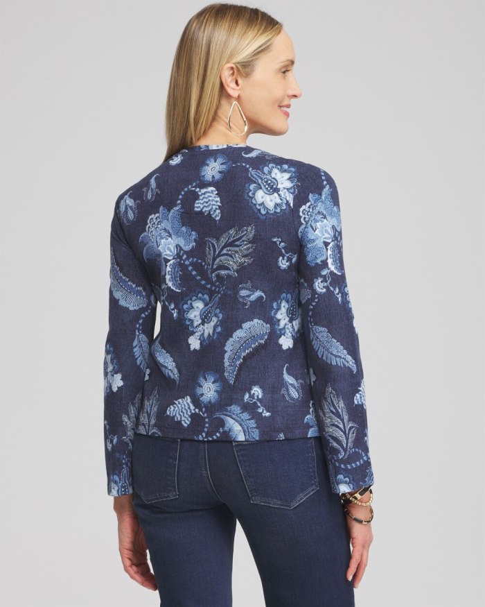 Chicos Floral Long Sleeve Tee - Classic Navy