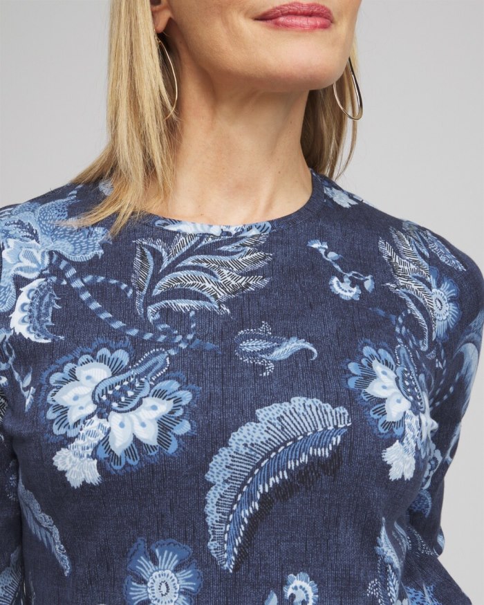 Chicos Floral Long Sleeve Tee - Classic Navy