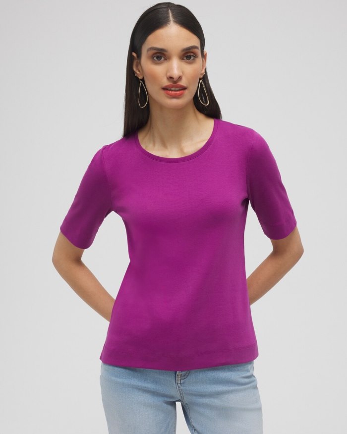 Chicos Everyday Elbow Sleeve Tee - Fresh Plum