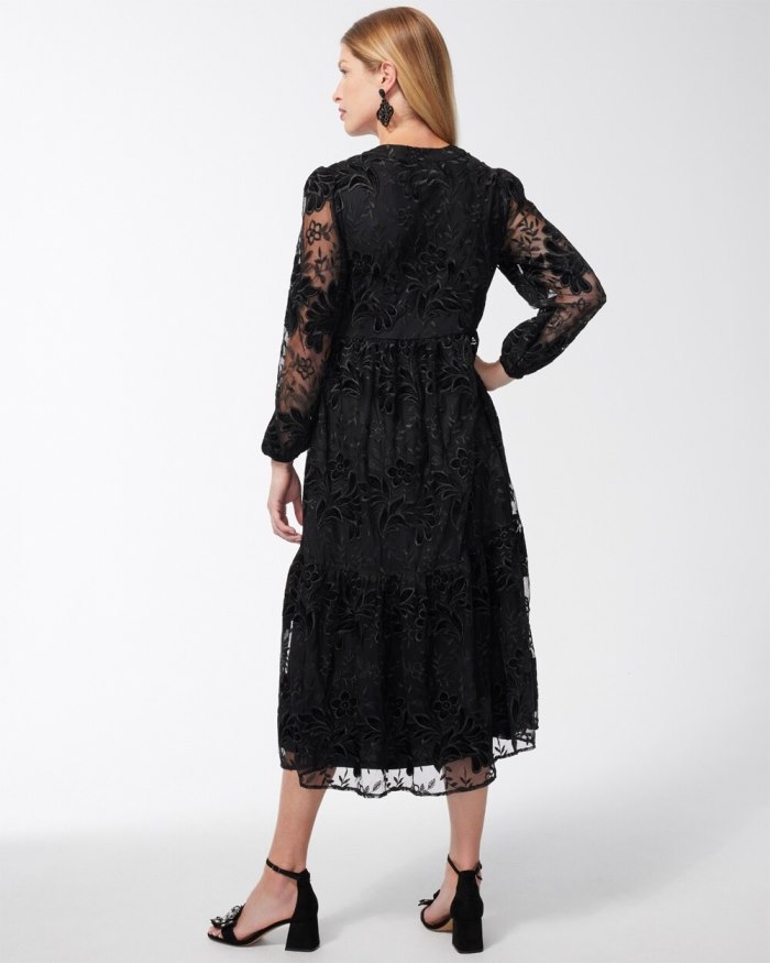 Chicos Burnout Floral Lace Midi Dress - Black