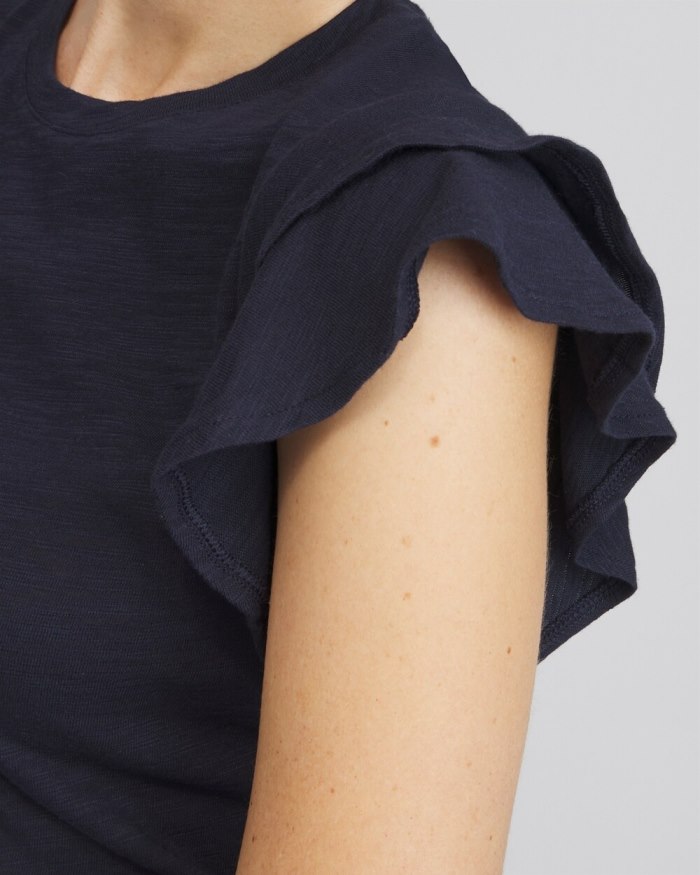 Chicos Flutter Cap Sleeve Tee - Classic Navy