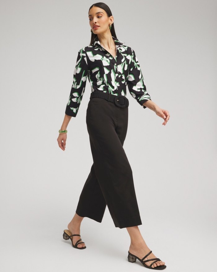 Chicos No Iron Stretch Floral 3/4 Sleeve Shirt - Verdant Green