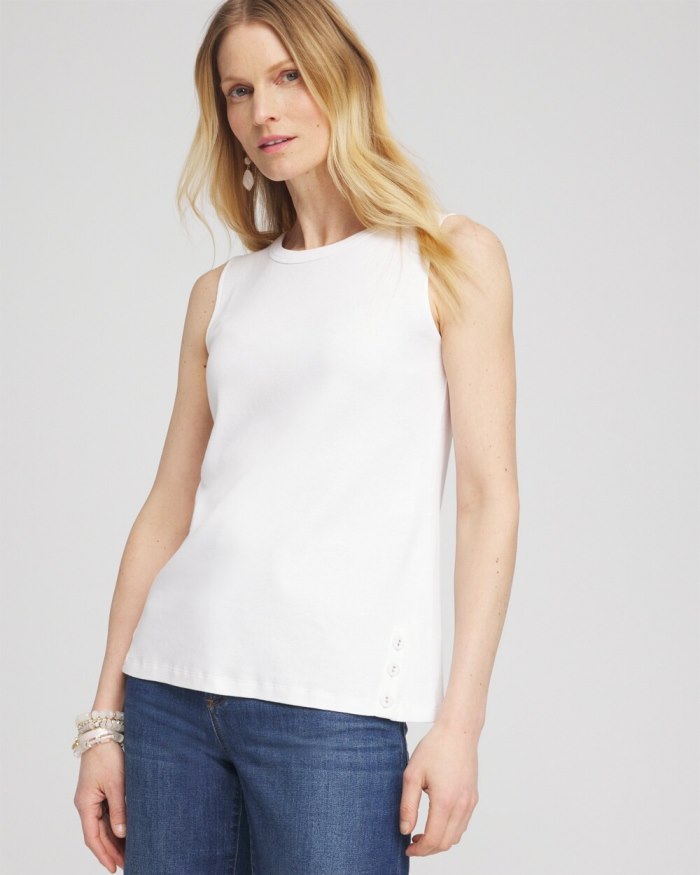 Chicos Button Detail Tank - Alabaster