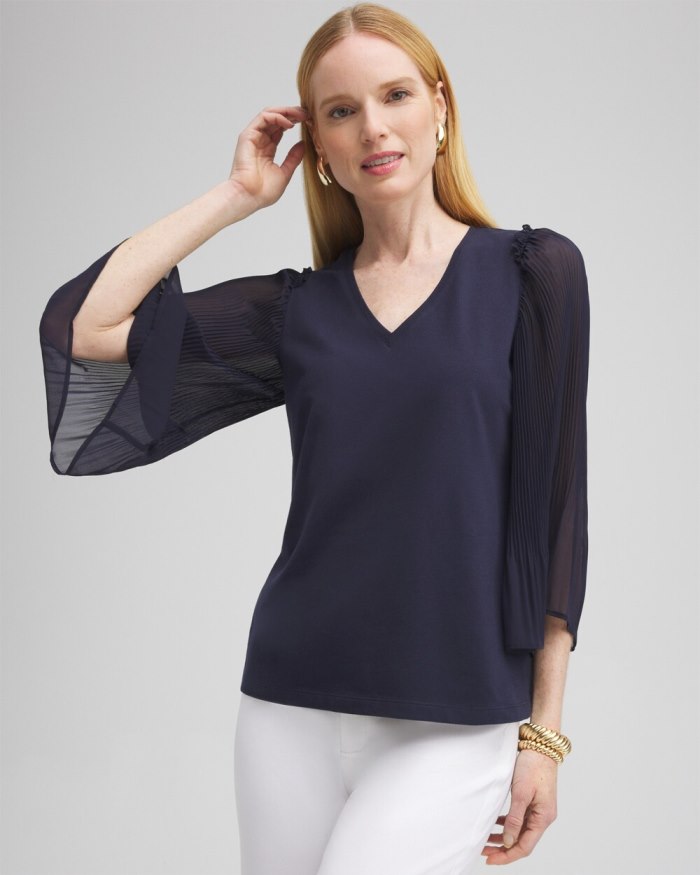 Chicos Pleated Billow Sleeve Top - Classic Navy