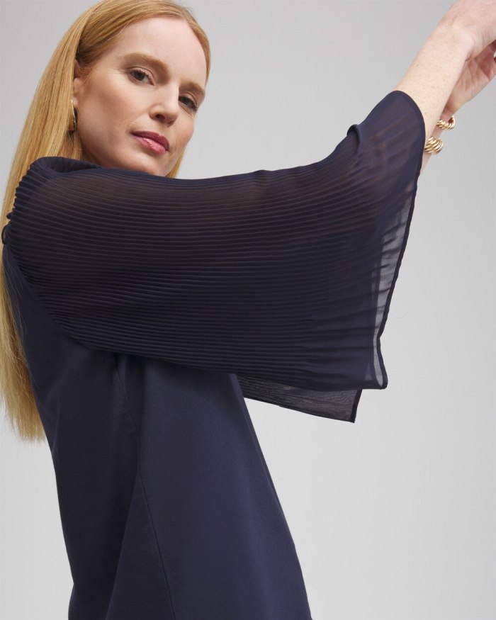 Chicos Pleated Billow Sleeve Top - Classic Navy