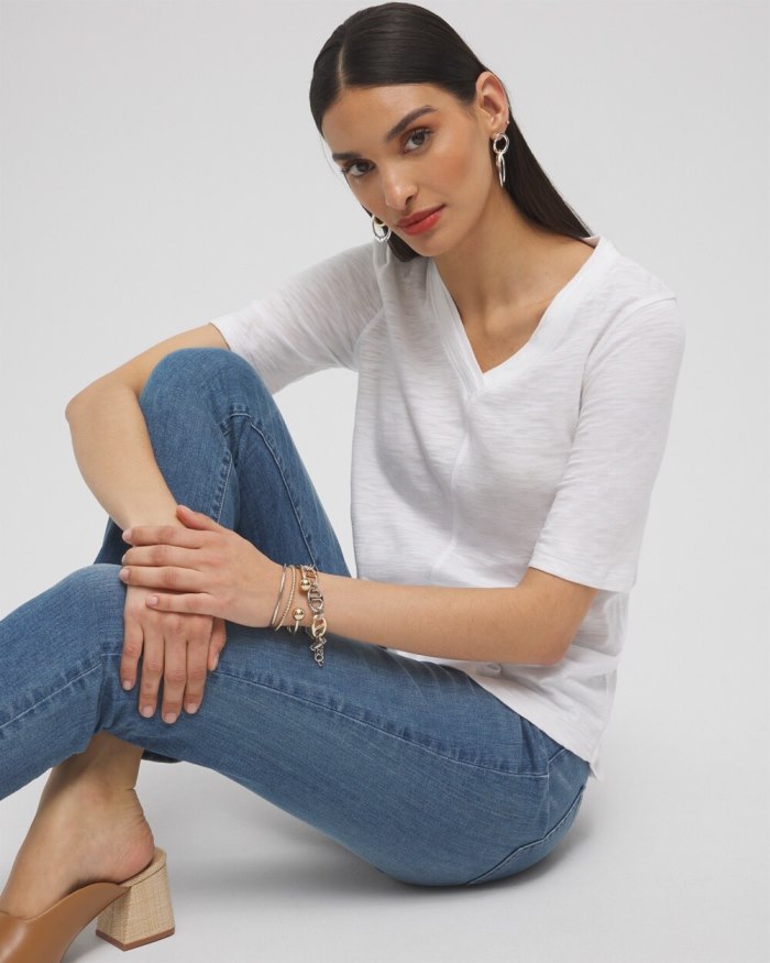 Chicos Elbow Sleeve A-line Tee - Alabaster