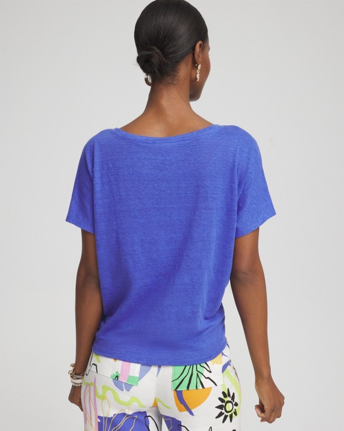 Chicos Linen Tie Front Tee - Poolside Blue