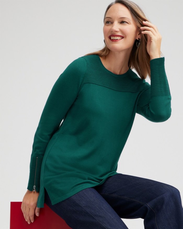 Chicos Zipper Detail Tunic Sweater - Enchanted Forest