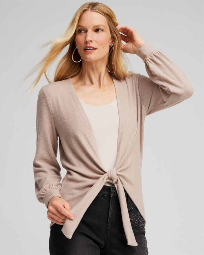 Chicos Tie Front Wrap Cardigan - Light Taupe Heather