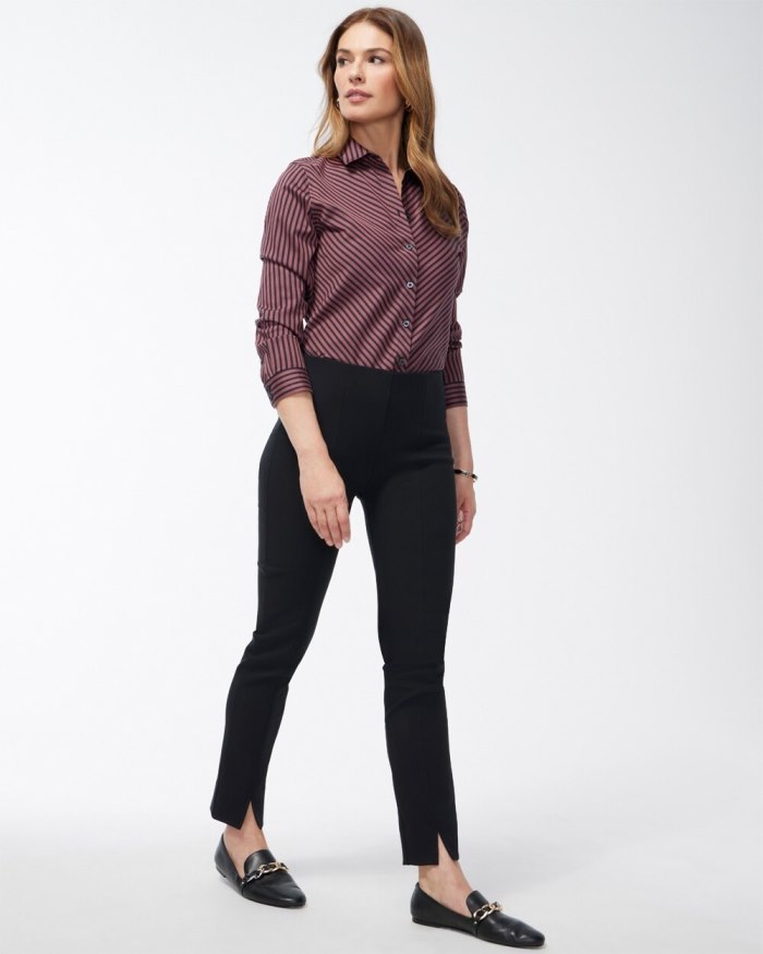 Chicos Bi-Stretch Front Seam Slit Ankle Pants - Black