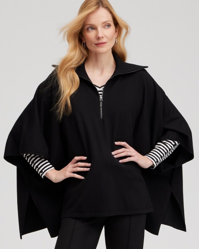 Chicos Zip Collar Sweater Poncho - Black