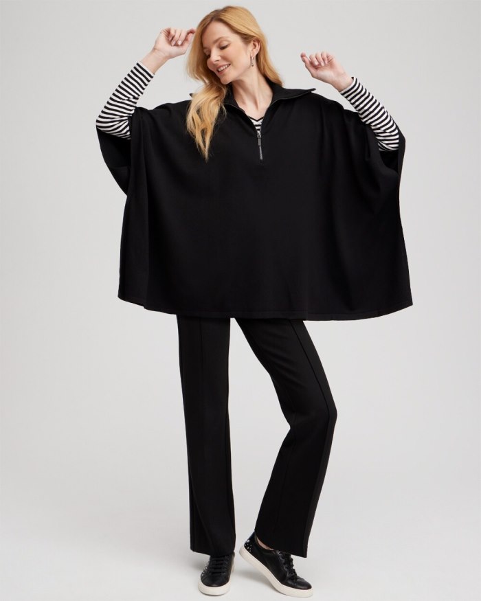 Chicos Zip Collar Sweater Poncho - Black