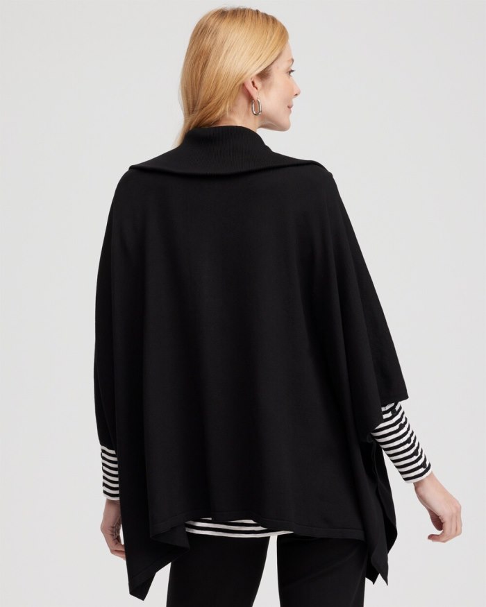 Chicos Zip Collar Sweater Poncho - Black