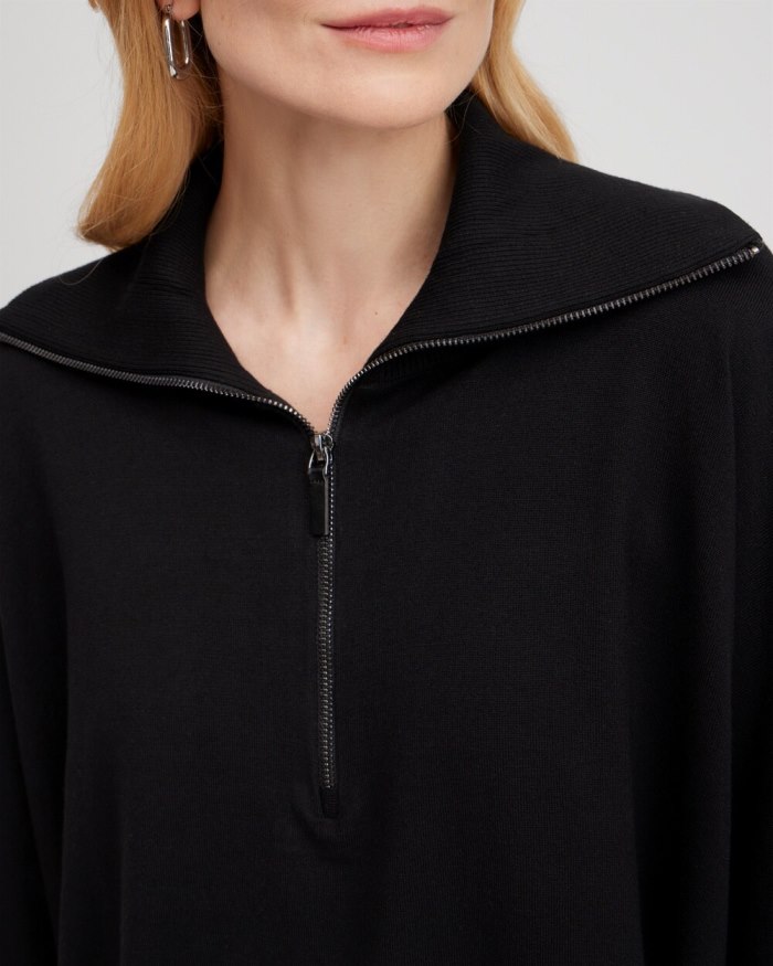 Chicos Zip Collar Sweater Poncho - Black