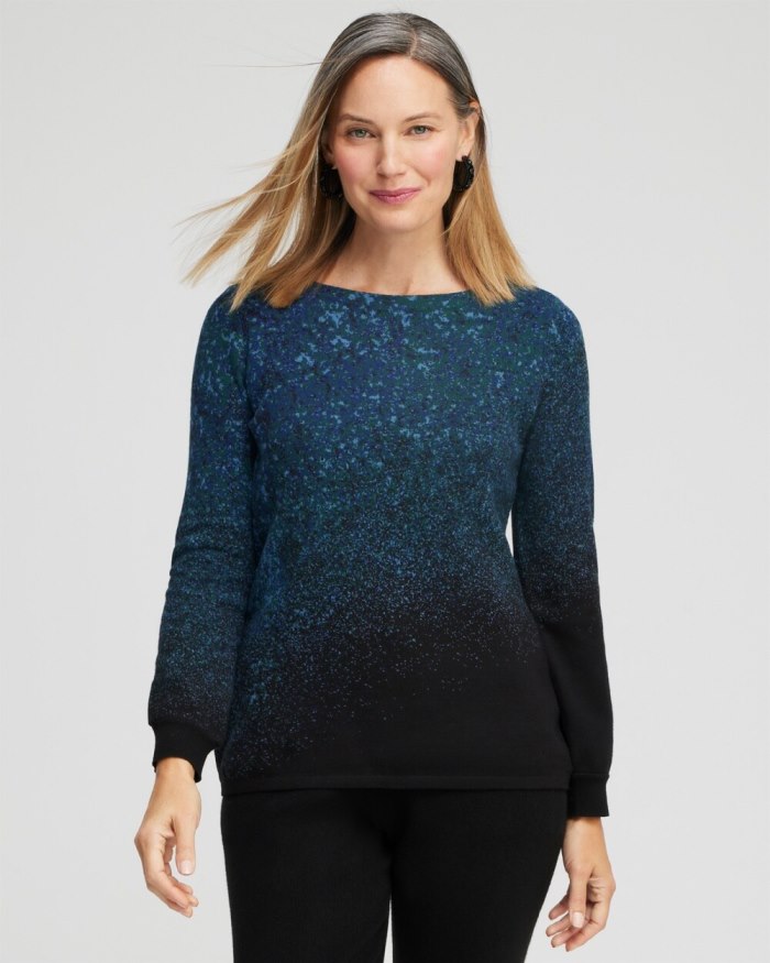 Chicos Zenergy Luxe Cashmere Blend Ombre Pullover - Moonlit Teal