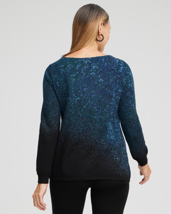 Chicos Zenergy Luxe Cashmere Blend Ombre Pullover - Moonlit Teal