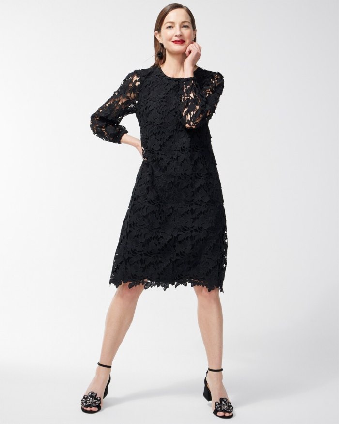 Chicos Textured Lace Short Dress - Black