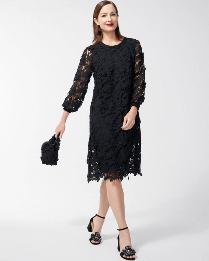 Chicos Textured Lace Short Dress - Black