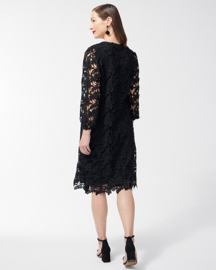 Chicos Textured Lace Short Dress - Black