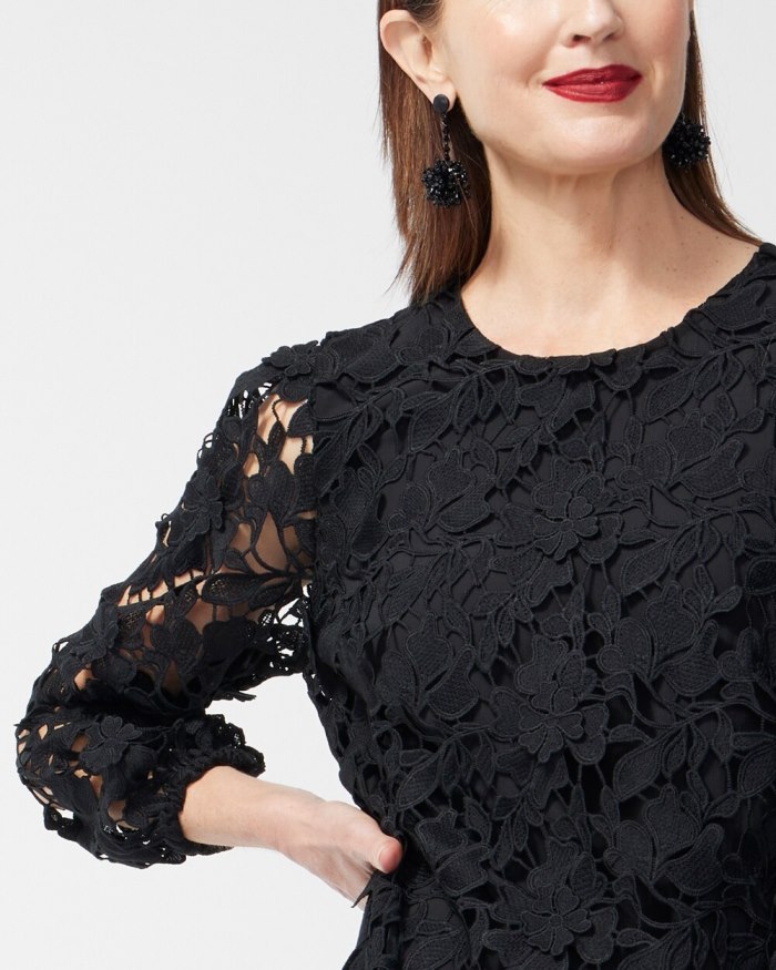 Chicos Textured Lace Short Dress - Black