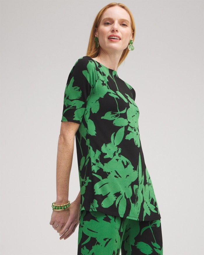 Chicos Travelers Floral Tunic - Verdant Green