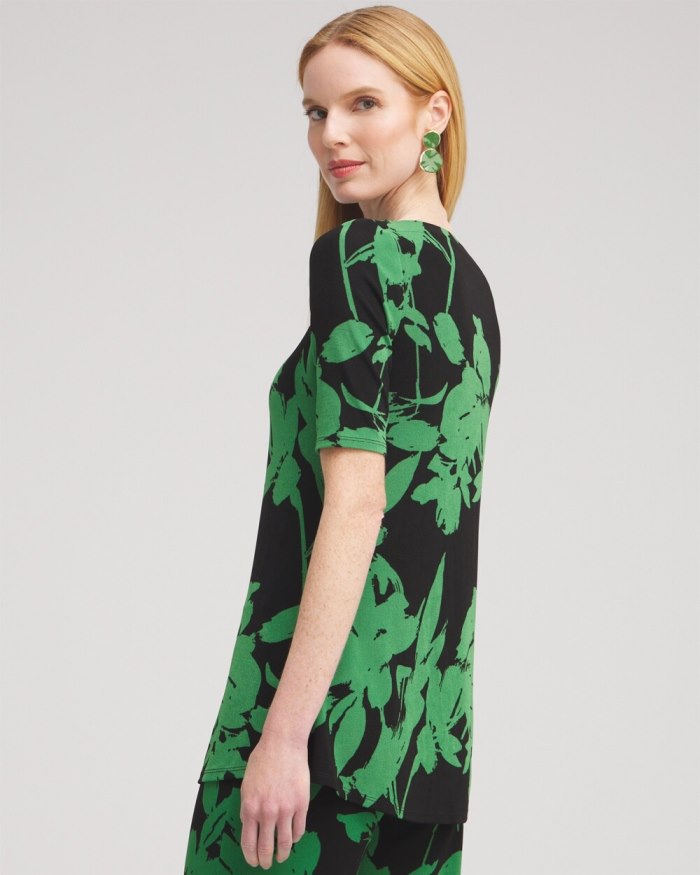 Chicos Travelers Floral Tunic - Verdant Green