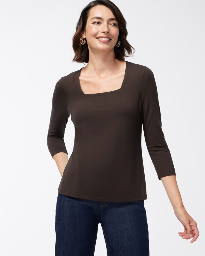 Chicos Touch of Cool Square Neck Tee - Cocoa Bean