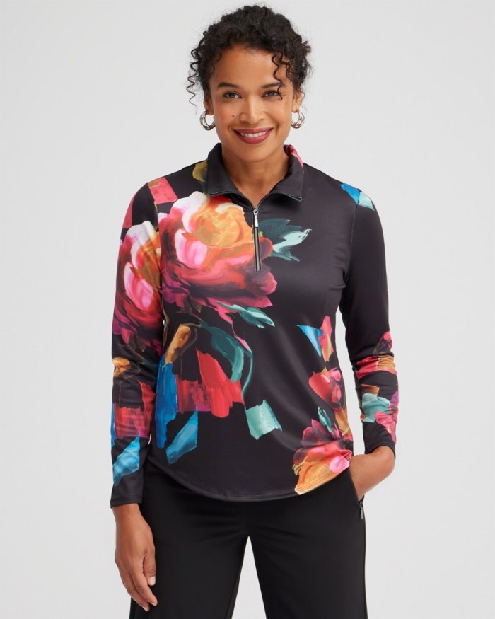 Chicos Zenergy UPF Floral Long Sleeve Top - Black