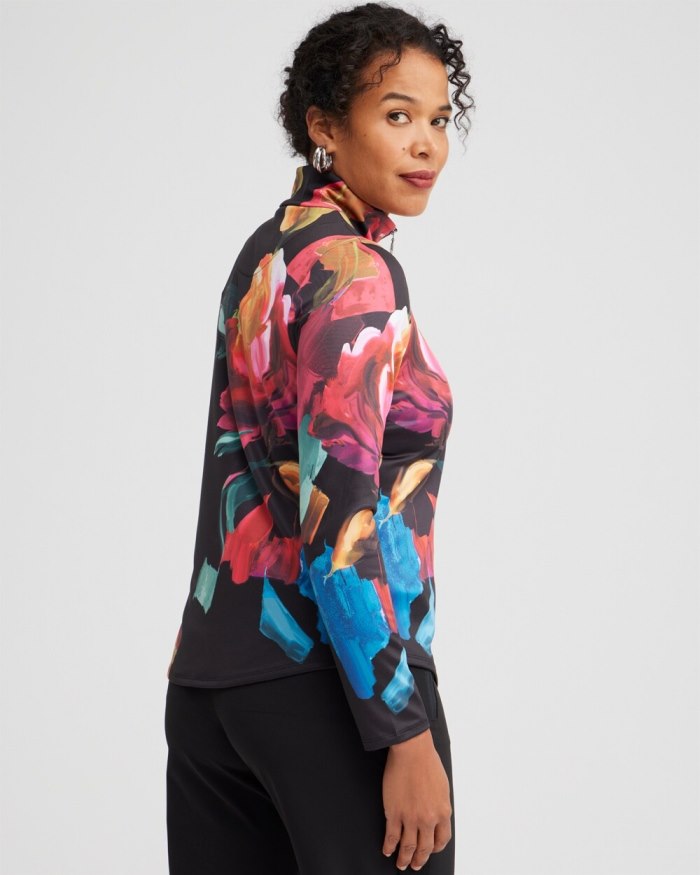 Chicos Zenergy UPF Floral Long Sleeve Top - Black