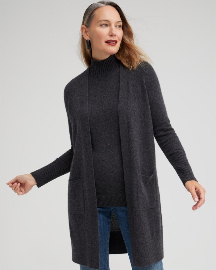 Chicos Cashmere Duster Cardigan Sweater - Dark Gray