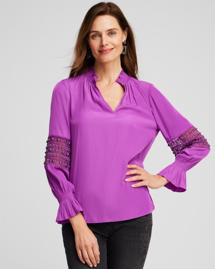 Chicos Mesh Inset Shirt - Vivid Viola