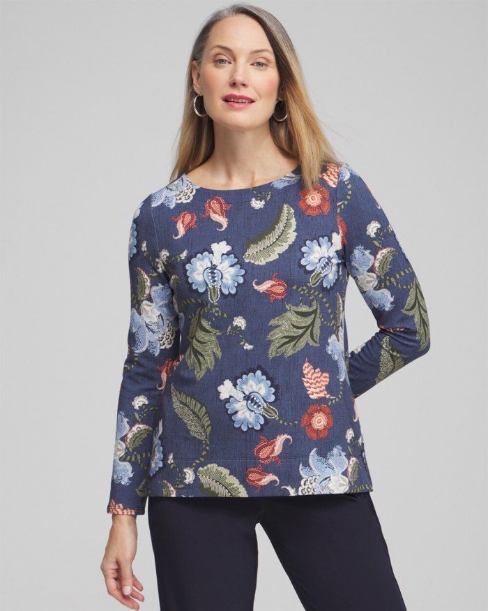 Chicos Zenergy Floral Pullover - Classic Navy
