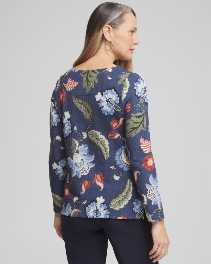 Chicos Zenergy Floral Pullover - Classic Navy