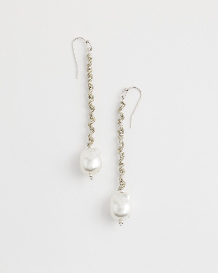 Chicos Faux Pearl Drop Earrings - Silver