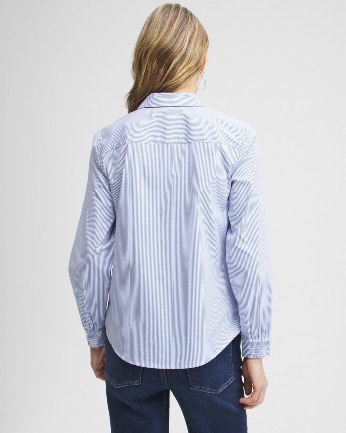 Chicos Poplin Stripe Shirt - French Blue