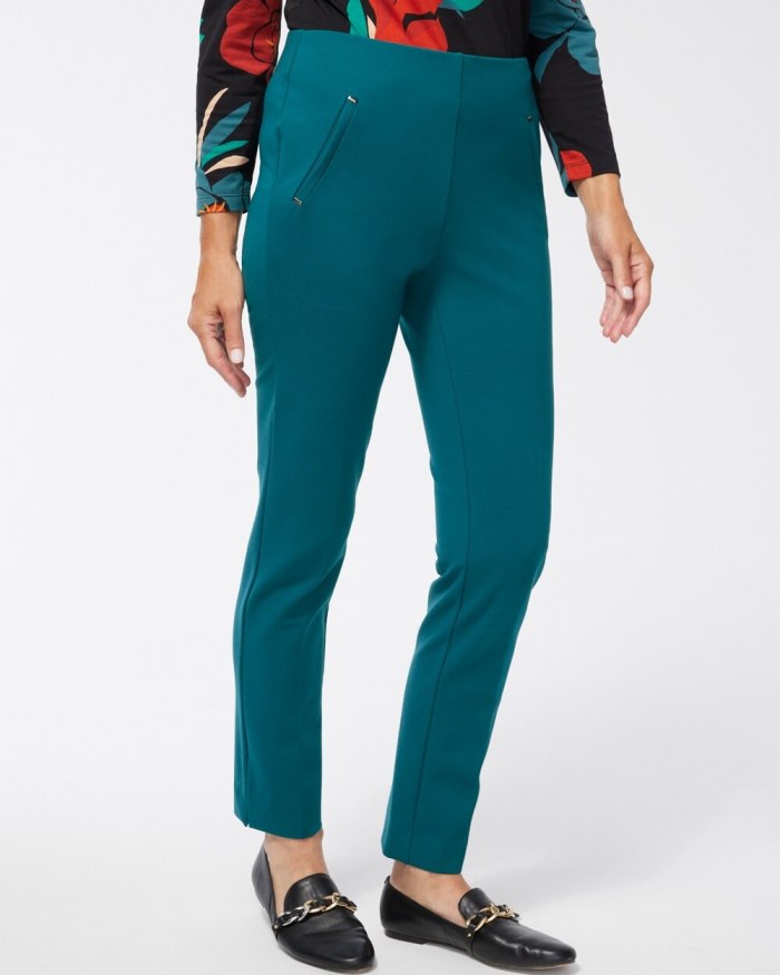 Chicos Juliet Ponte Trim Detail Ankle Pants - Peacock Teal