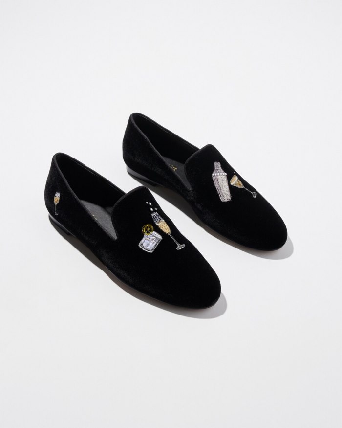 Chicos Velvet Embroidered Loafers - Black