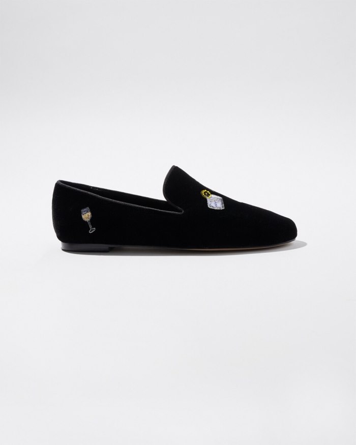 Chicos Velvet Embroidered Loafers - Black