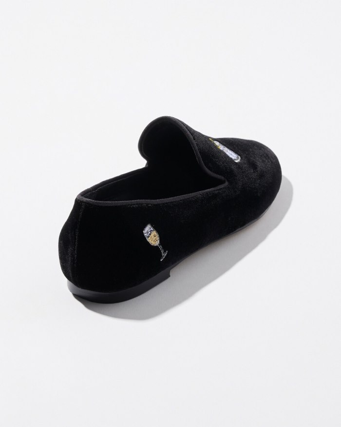 Chicos Velvet Embroidered Loafers - Black